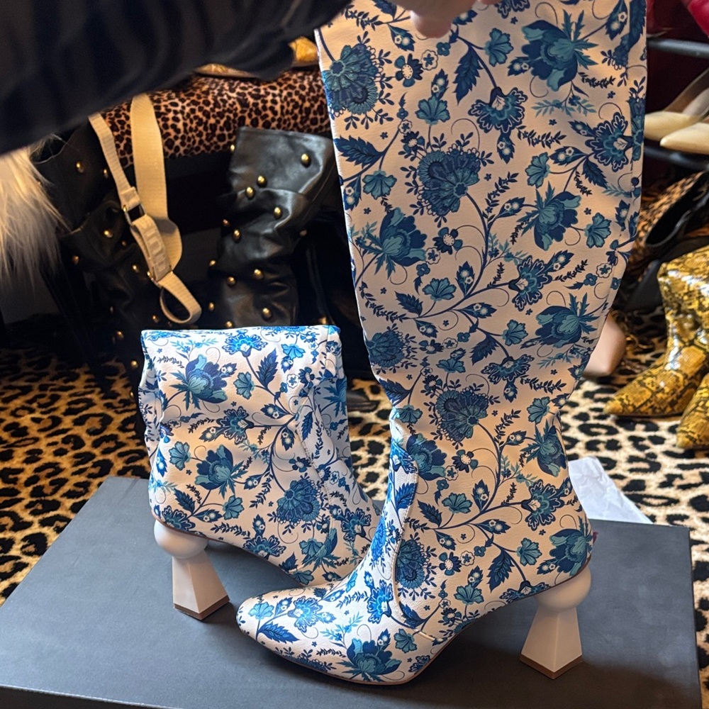 Floral Blue and White Women's Boots